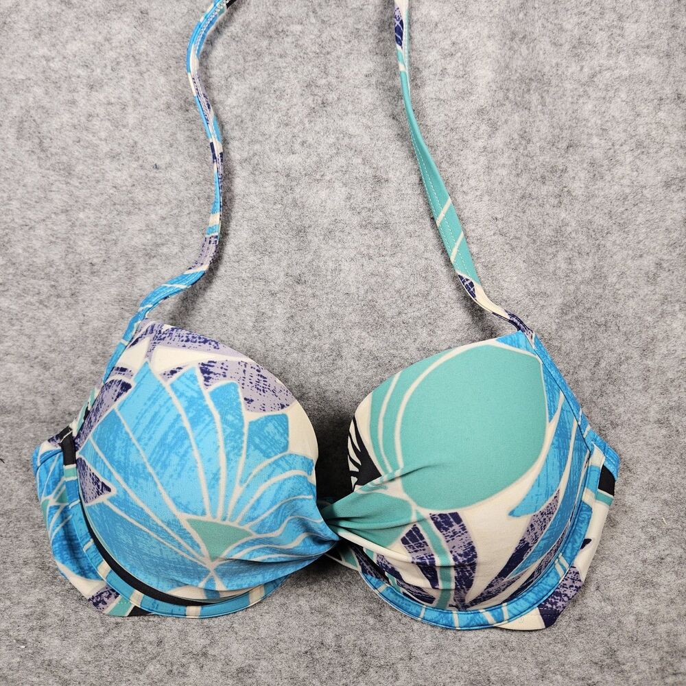 Aerie‎ Womens Brooke Blue Tropical Beach Halter Bikini Top Swim Summer Size 36C